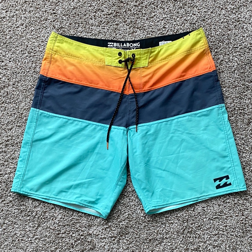 Billabong Men's Colorblock Swim Shorts - Yellow, Orange, Blue, Teal